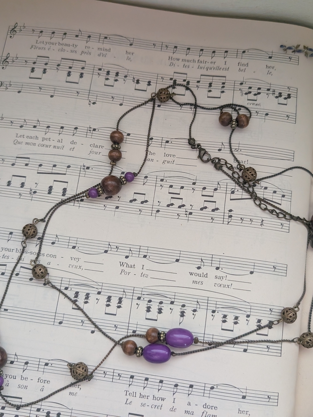 Elegant Purple and Bronze Beaded Long Necklace - Women Jewelry - Picture 6 of 8